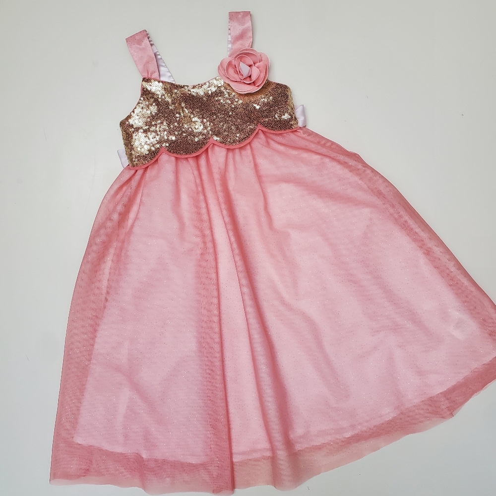 Pink Party Dress with Gold Glitter Accents